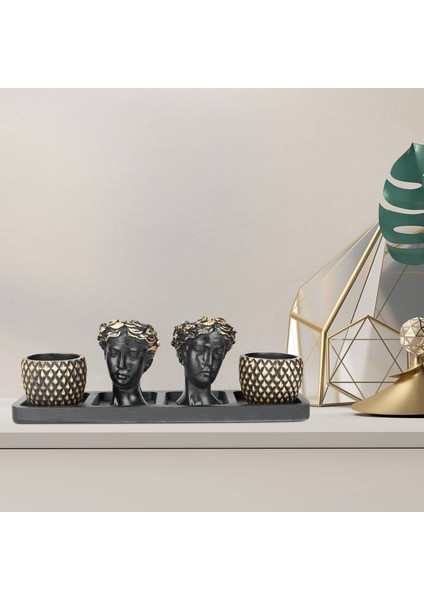 Hitit Serisi Truva Fiyu Siyah Altın 4 Lü Saksı Seti