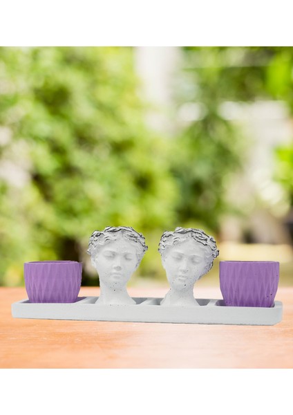 Hitit Serisi Truva Mor Beyaz Siyah 4 Lü Saksı Seti