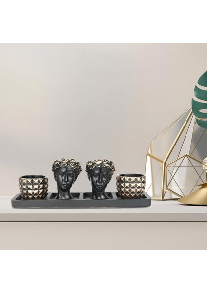 Hitit Serisi Truva Turna Siyah Altın 4 Lü Saksı Seti
