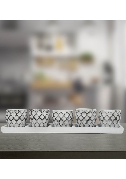 Sümer Serisi Sumru Beyaz Siyah 5 Li Saksı Seti