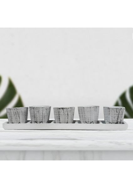 Sümer Serisi Toygar Beyaz Siyah 5 Li Saksı Seti