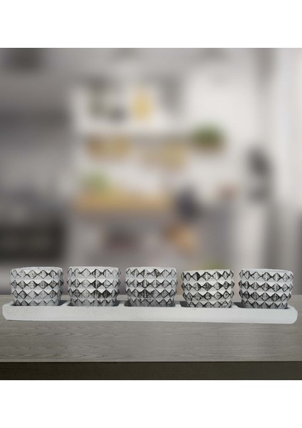 Sümer Serisi Turna Beyaz Siyah 5 Li Saksı Seti