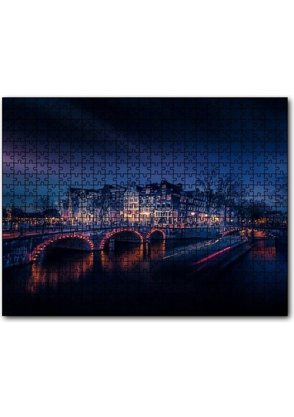 Köprü ve Kanal Üzerinde Şehir Yansımaları 120 Parça Puzzle Yapboz Mdf (Ahşap)