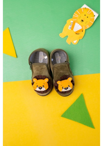 Aslan Aksesuarlı Fermuarlı Kadife Panduf