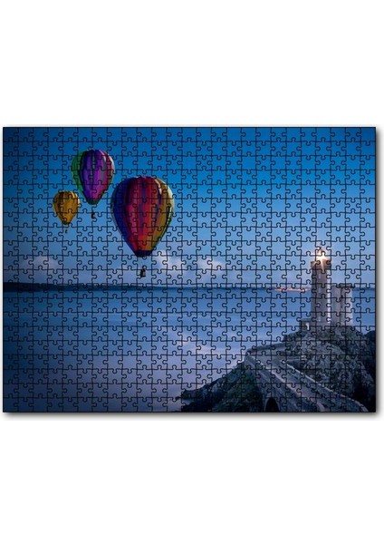Okyanus Deniz Feneri ve Sıcak Hava Balonları 255 Parça Puzzle Yapboz Mdf (Ahşap)