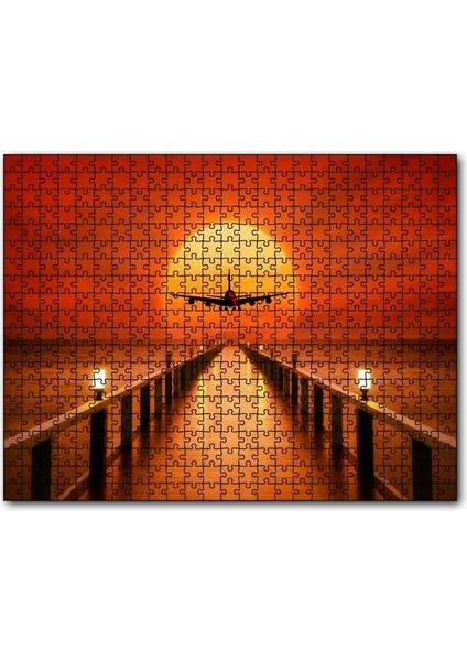 Okyanus Iskele Günbatımı ve Uçak 120 Parça Puzzle Yapboz Mdf (Ahşap)