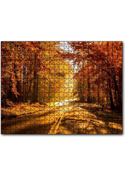 Sonbahar Ormandan Geçen Yol ve Güneş Işınları 120 Parça Puzzle Yapboz Mdf (Ahşap)