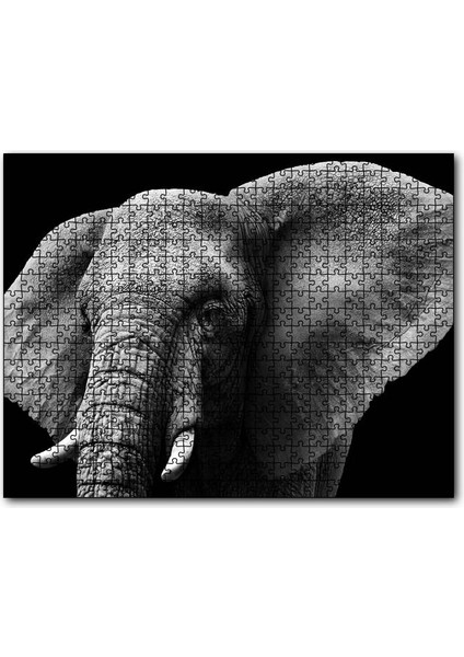 Yakın Plan Fil Siyah Beyaz 255 Parça Puzzle Yapboz Mdf (Ahşap)