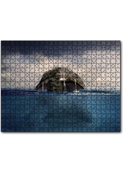 Deniz Kaplumbağası Sırtında Ada ve Şelaleler Görsel 120 Parça Puzzle Yapboz Mdf (Ahşap)