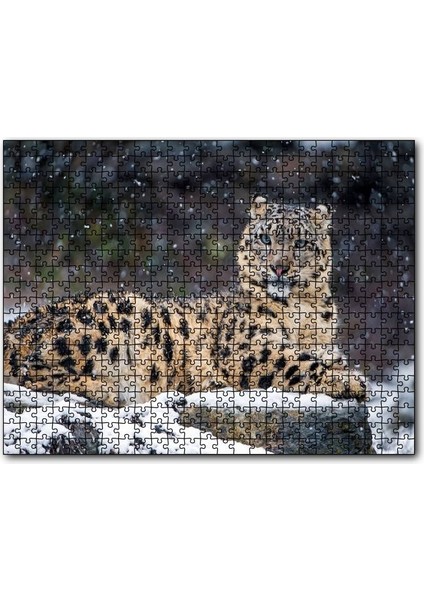 Dişi Kar Leoparı Kayalıkta 120 Parça Puzzle Yapboz Mdf (Ahşap)