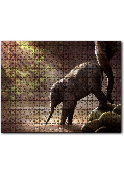 Yavru Fil Nehir ve Güneş Işınları 120 Parça Puzzle Yapboz Mdf (Ahşap)