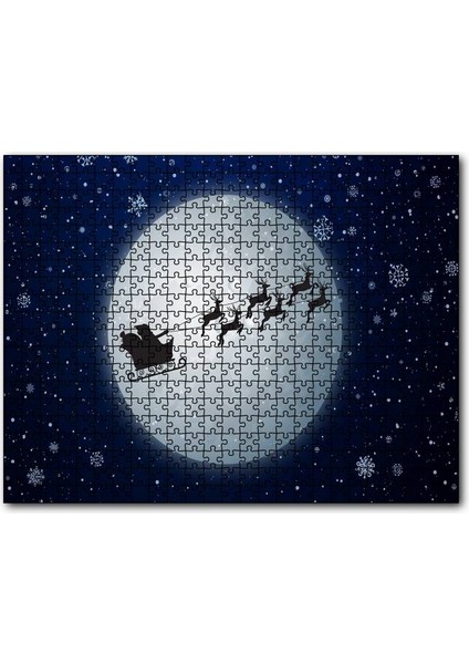 Dolunay Geyikler Kar Taneleri ve Noel Baba 120 Parça Puzzle Yapboz Mdf (Ahşap)