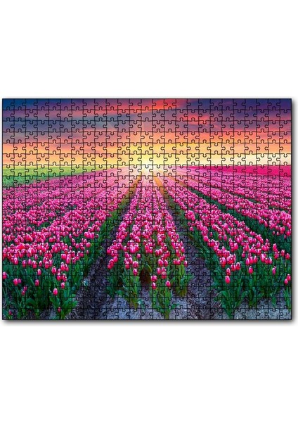 Hollanda Gündoğumunda Lale Tarlaları 120 Parça Puzzle Yapboz Mdf (Ahşap)