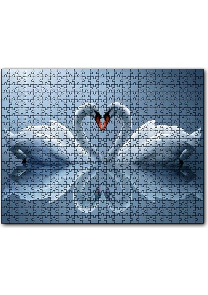 Beyaz Kuğular ve Göldeki Yansımaları 120 Parça Puzzle Yapboz Mdf (Ahşap)