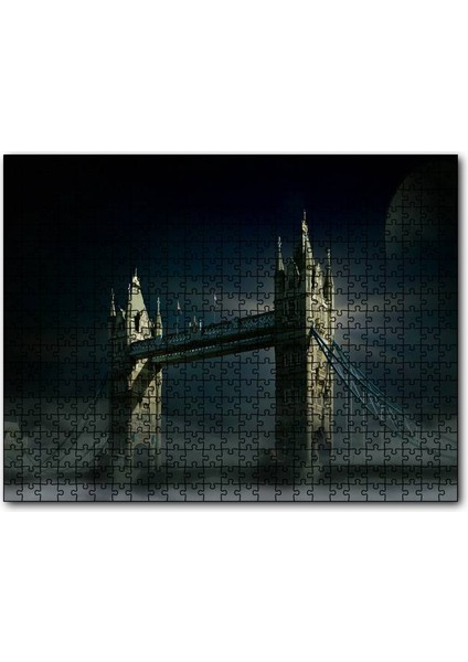 Londra Tower Bridge Gece Manzarası 120 Parça Puzzle Yapboz Mdf (Ahşap)