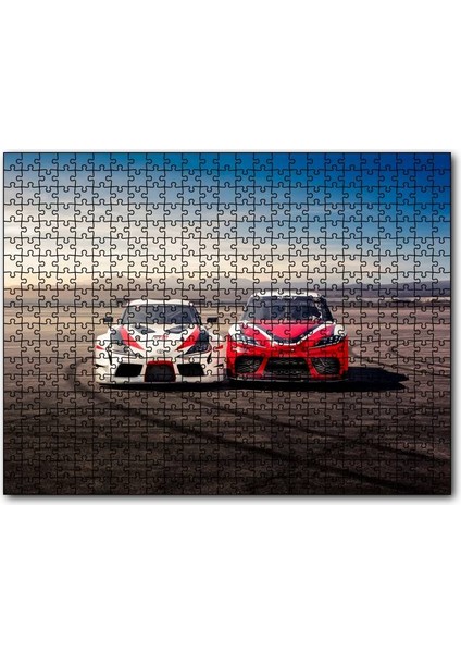 Kırmızı ve Beyaz Toyota Supralar 500 Parça Puzzle Yapboz Mdf (Ahşap)