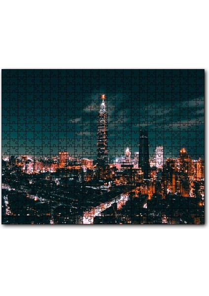 Tayvan Taipei Gece Şehir Manzarası 1000 Parça Puzzle Yapboz Mdf(Ahşap)