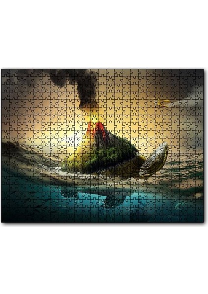 Kaplumbağa Sırtındaki Volkanik Ada Illüstrasyon 120 Parça Puzzle Yapboz Mdf (Ahşap)