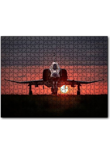 F4 Phantom Süpersonik Jet ve Günbatımı 120 Parça Puzzle Yapboz Mdf (Ahşap)