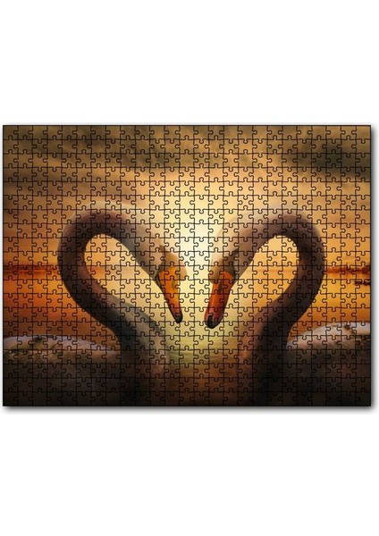 Günbatımı Göl Kuğular Kalp 120 Parça Puzzle Yapboz Mdf (Ahşap)