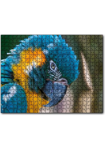 Mavi ve Sarı Macaw Papağanı Yakın Plan 120 Parça Puzzle Yapboz Mdf (Ahşap)