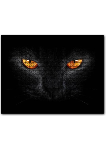Kara Kedi ve Sarı Gözleri 120 Parça Puzzle Yapboz Mdf (Ahşap)