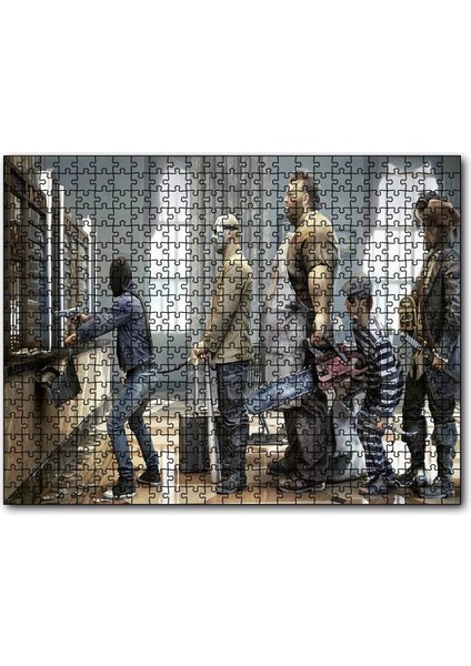 Banka Soygunu Sırası Illüstrasyon 255 Parça Puzzle Yapboz Mdf (Ahşap)