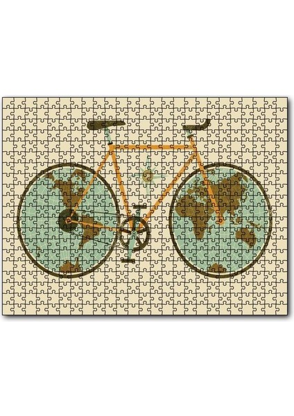 Dünya Haritası Tekerlekli Bisiklet 120 Parça Puzzle Yapboz Mdf (Ahşap)