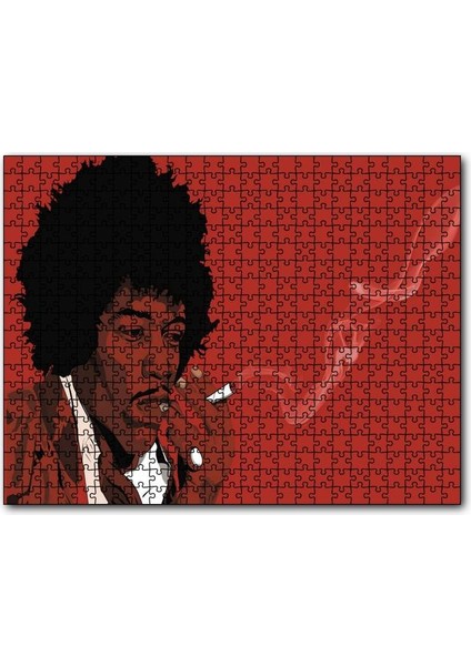 Jimi Hendrix Sigara Içiyor Kırmızı Zemin Çizim 120 Parça Puzzle Yapboz Mdf (Ahşap)