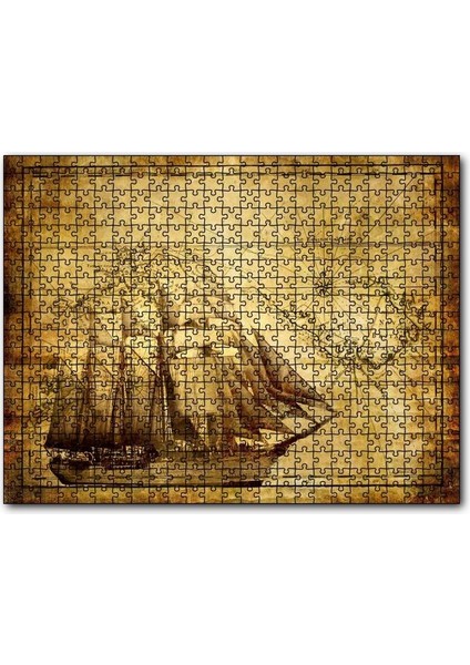 Eski Harita Üzerinde Yelkenli Gemi 500 Parça Puzzle Yapboz Mdf (Ahşap)