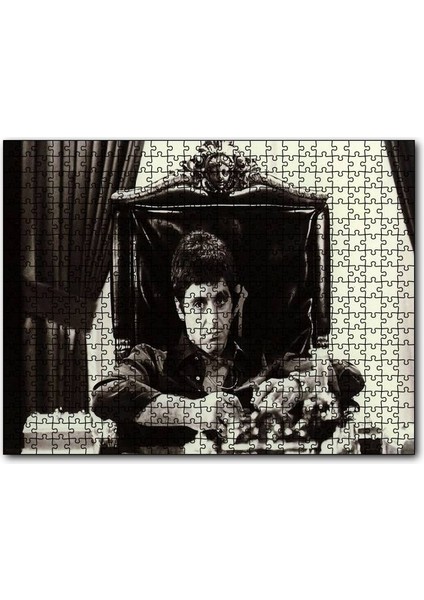 Tony Montana Siyah Beyaz 120 Parça Puzzle Yapboz Mdf (Ahşap)