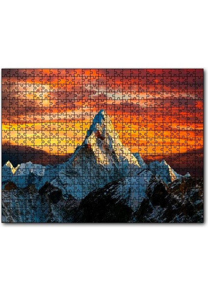 Günbatımı Kızıl Gökyüzü ve Karlı Zirve 120 Parça Puzzle Yapboz Mdf (Ahşap)
