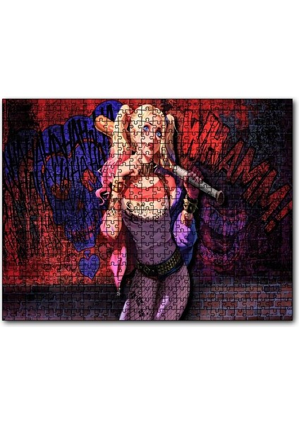 Harley Quinn ve Beyzbol Sopası 120 Parça Puzzle Yapboz Mdf (Ahşap)