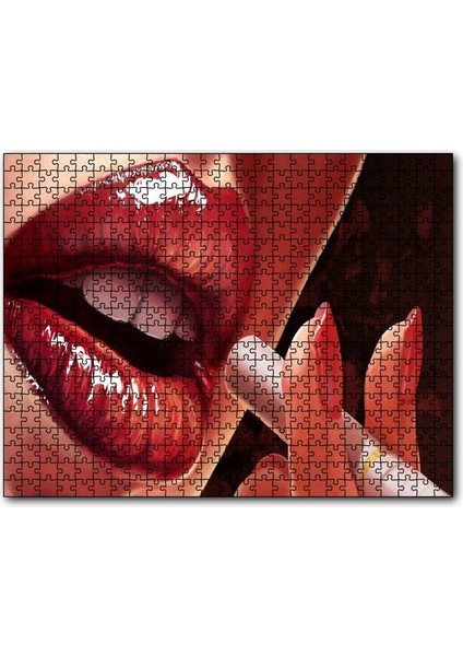 Kadın Dudaklar ve Sigara Yakın Plan Çizim 120 Parça Puzzle Yapboz Mdf (Ahşap)