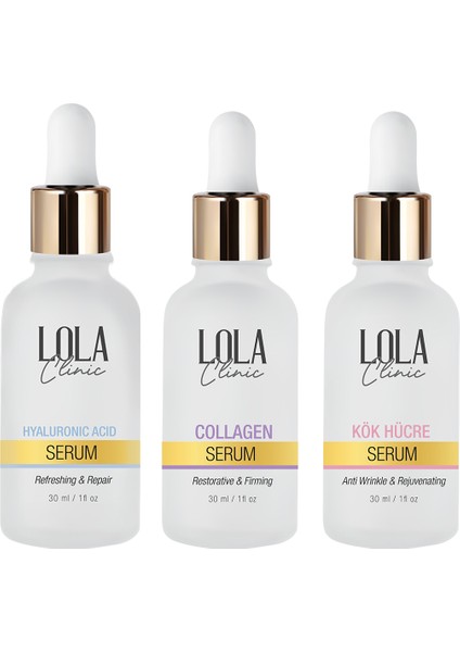 clinic 3 'lü Cilt Serum Seti & Collagen+Hyaluronic Acid+Kök Hücre