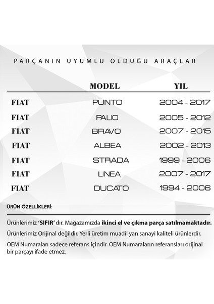 Fiat / Alfa Romeo / Lancia Için Motor Kaput Lastiği Vidası modelleri