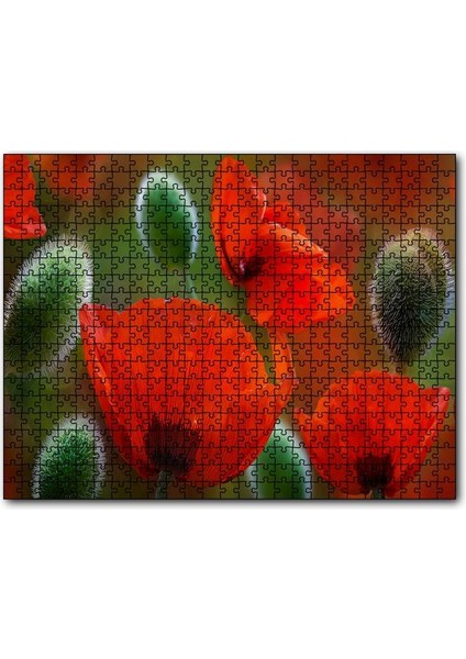 Kırmızı Gelincikler Yakın Çekim 120 Parça Puzzle Yapboz Mdf (Ahşap)