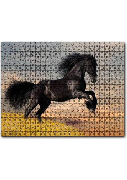 Çayırda Koşan Vahşi Siyah At 120 Parça Puzzle Yapboz Mdf (Ahşap)