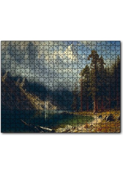 Dağ Gölü, Orman ve Karlı Zirve Yağlıboya 120 Parça Puzzle Yapboz Mdf (Ahşap)