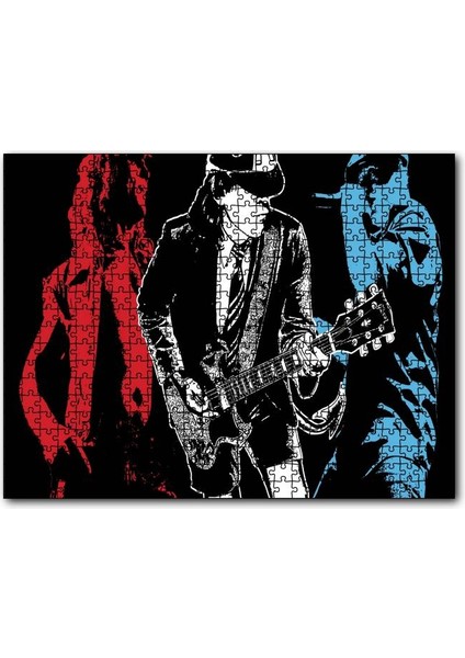 Ac Dc Rock Grubu Üç Renk Illüstrasyon 120 Parça Puzzle Yapboz Mdf (Ahşap)