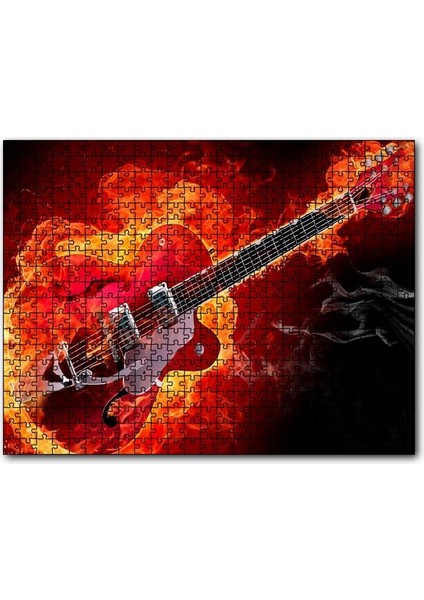 Kırmızı Elektrogitar Alevler Içinde 255 Parça Puzzle Yapboz Mdf (Ahşap)