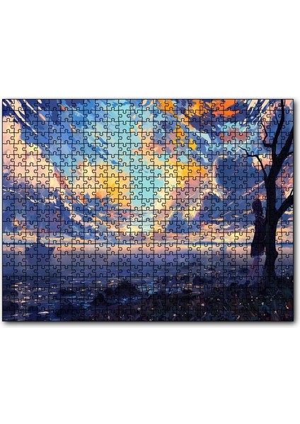 Günbatımı Deniz Yelkenliler Kız ve Alacalı Gökyüzü 120 Parça Puzzle Yapboz Mdf (Ahşap)