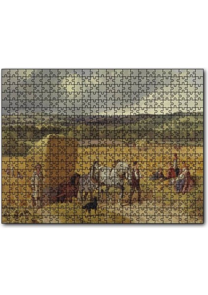 Saman Balyaları Taşıyan Atlar ve Köylüler 120 Parça Puzzle Yapboz Mdf (Ahşap)