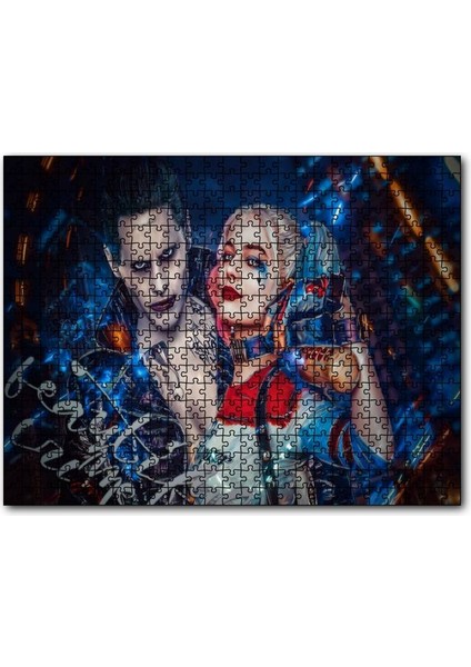 Harley Quinn ve Joker Illüstrasyon 500 Parça Puzzle Yapboz Mdf (Ahşap)