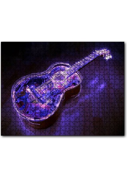 Parkede Klasik Gitar Neon Karışık Desenli 1000 Parça Puzzle Yapboz Mdf(Ahşap)