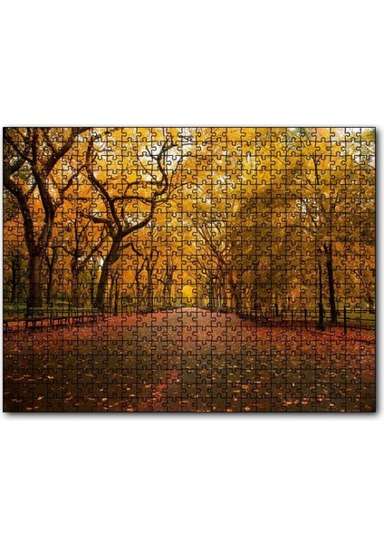 Sonbahar Sarı Kızıl Yapraklar Ağaçlı Yol 120 Parça Puzzle Yapboz Mdf (Ahşap)
