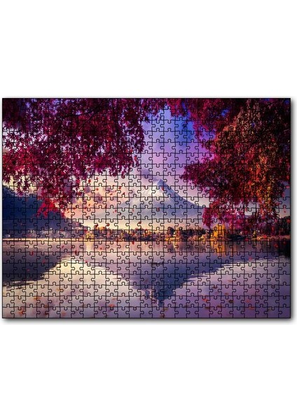 Sonbaharda Göldeki Kayık ve Karlı Zirve 120 Parça Puzzle Yapboz Mdf (Ahşap)