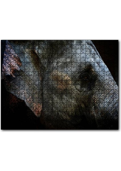 Karanlık Arkaplan Fil Yakın Çekim 120 Parça Puzzle Yapboz Mdf (Ahşap)