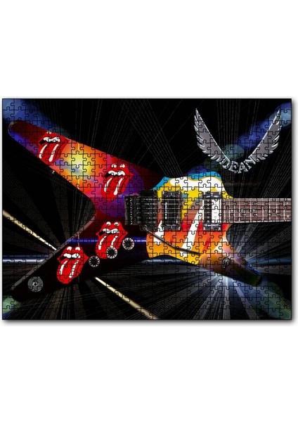 Elektrogitar Kırmızı Dudaklar ve Dil 500 Parça Puzzle Yapboz Mdf (Ahşap)