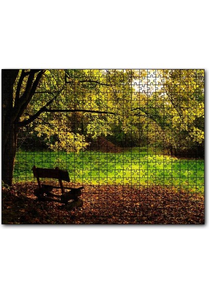 Ağaçlar ve Koyu Gölgedeki Ahşap Bank 120 Parça Puzzle Yapboz Mdf (Ahşap)